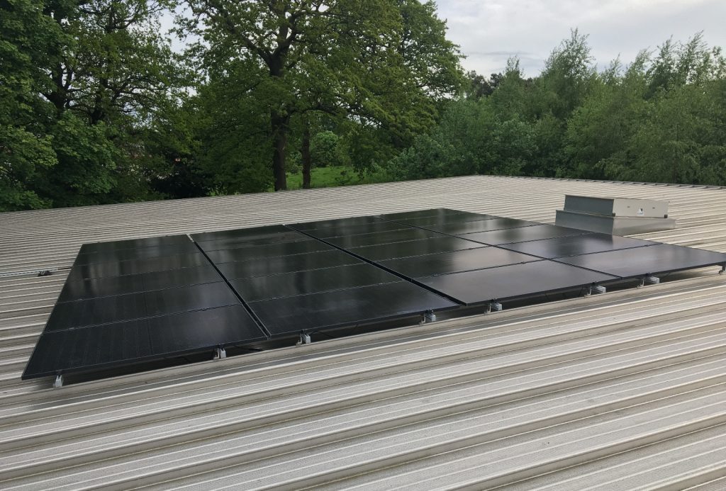 Solar panels on the roof of Inch Park Community Sports Club's clubhouse