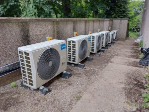 Six heat pumps outside Fetteresso Church
