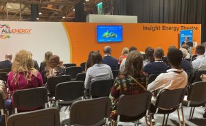 Christina Hinds, shared ownership specialist, presenting to a crowd at All-Energy 2025